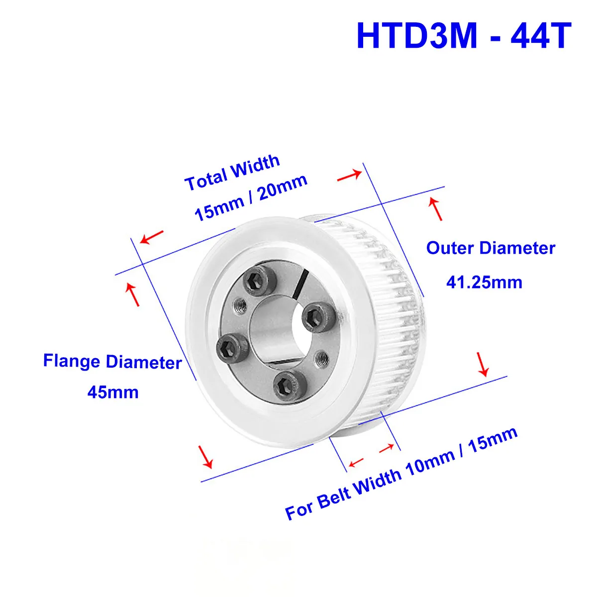 HTD3M 44T Synchronous Timing Pulley 5/6/6.35/8/9/10~15mm Bore Keyless 44 Teeth Transmission Belt Pulley For Width 10mm 15mm Belt