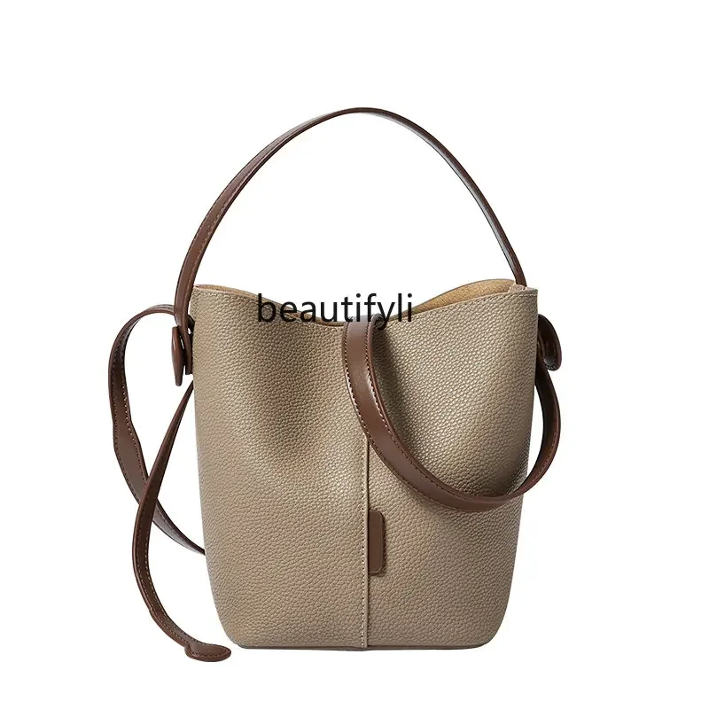 

yj Women's Portable Bucket Bag, High-Grade Niche Crossbody Commuter Leather Shoulder Women's Bag