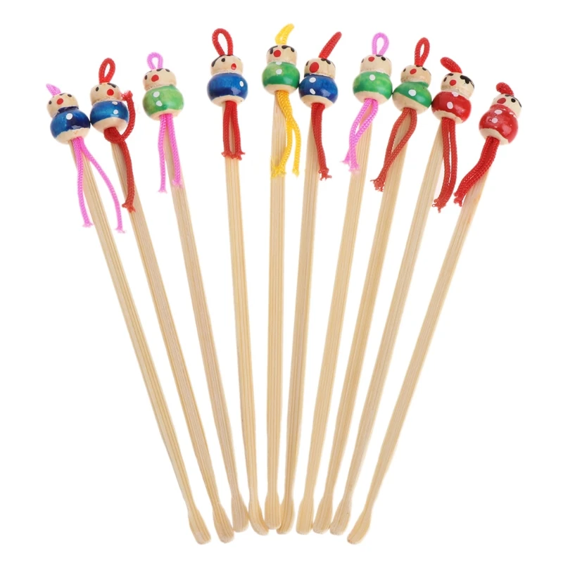 Cuchara de bambú de dibujos animados para muñeca, 10 piezas, limpiadores de cera para los oídos, cuidado seguro del oído