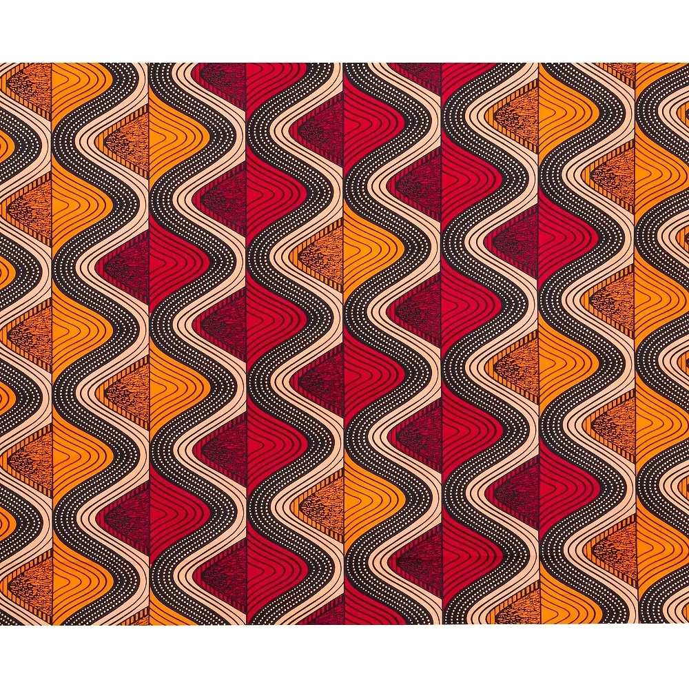 6 ياردة أنقرة قماش الباتيك الأفريقي | أحمر أصفر موجة هندسية البوليستر للخياطة DIY #2