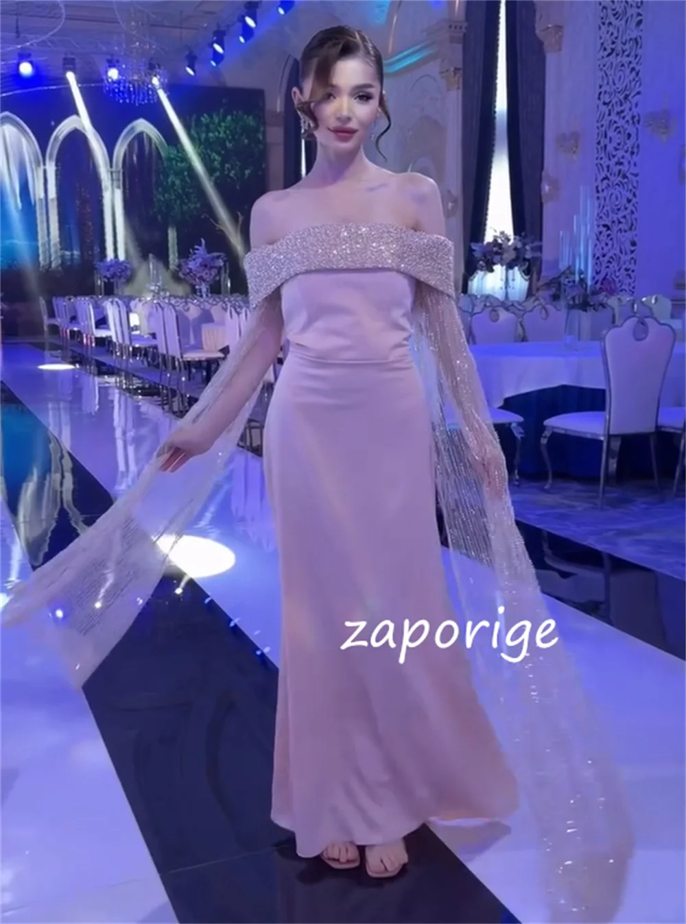Customized Elegant Jersey Sequined Pleat Mermaid Off-the-shoulder Long Dresses Bespoke Occasion High Quality