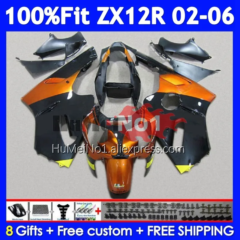 OEM Kit For KAWASAKI NINJA ZX-12R ZX 12R 1200 226No.97 ZX12R 02 03 04 05 06 ZX1200 2002 2003 2004 Orange Black 2005 2006 Fairing