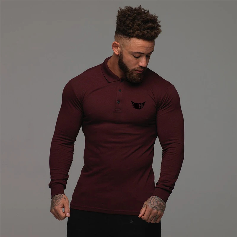 Muscleguys Brand Autumn Long Sleeve Polo Shirt Men Fashion Clothing Stretch Cotton Mens Business Polos Male Breathable T Shirt