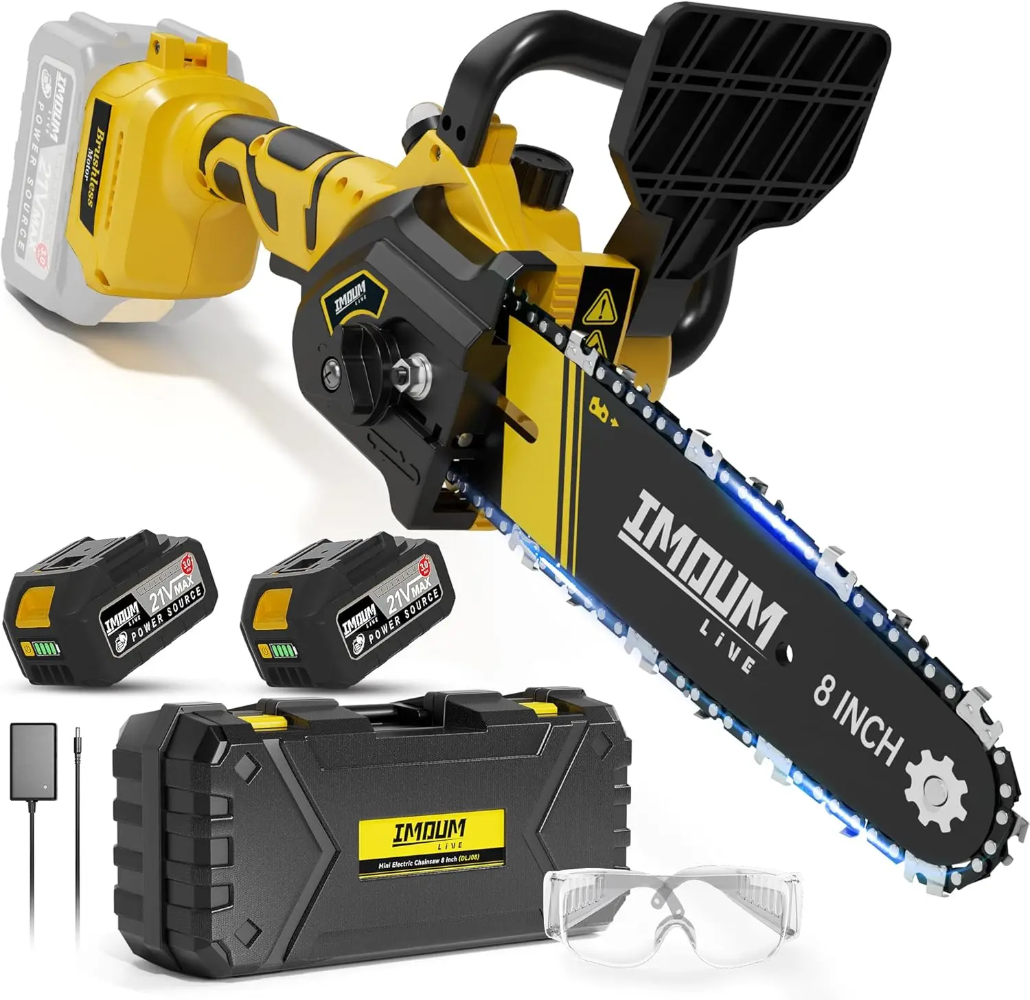 

8 inch Mini Chainsaw Cordless, with 2X3.0Ah Large Batteries, Brushless Electric Handheld Chain Saw, Auto Oiler, Lightweight, Por