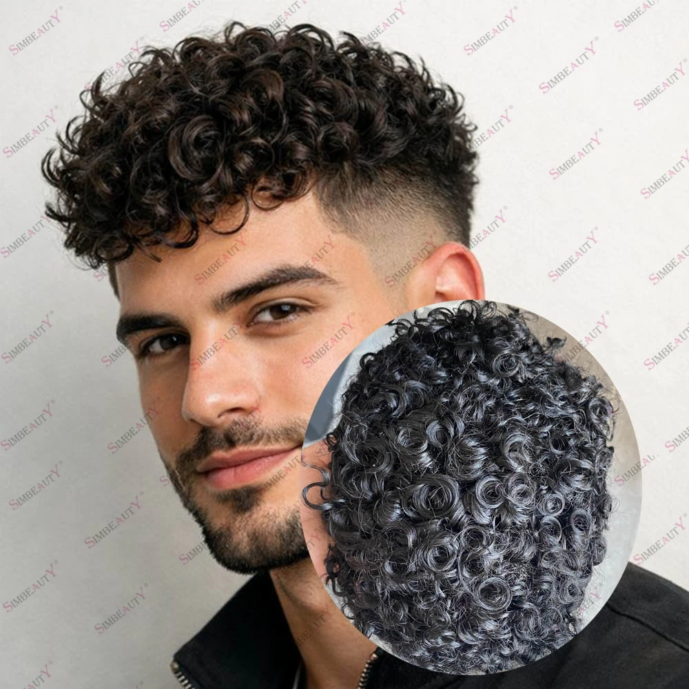 

Мужской парик-накладка из натуральных афро-кудрявых волос с дышащей кружевной основой, 12 мм, 15 мм, 18 мм, различные варианты завивки, база Q6, естественная линия роста волос
