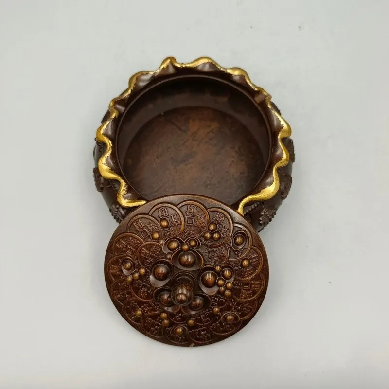 Red copper gilded money bag ashtray for attracting wealth and treasures, antique craft item