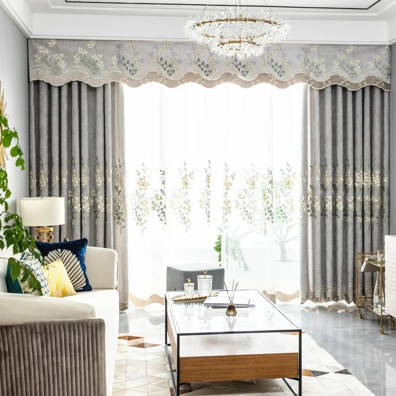 New Modern Minimalist Chinese Luxury Senior Chenille Embroidered Curtains Finished Living Room Bedroom Curtains Customization