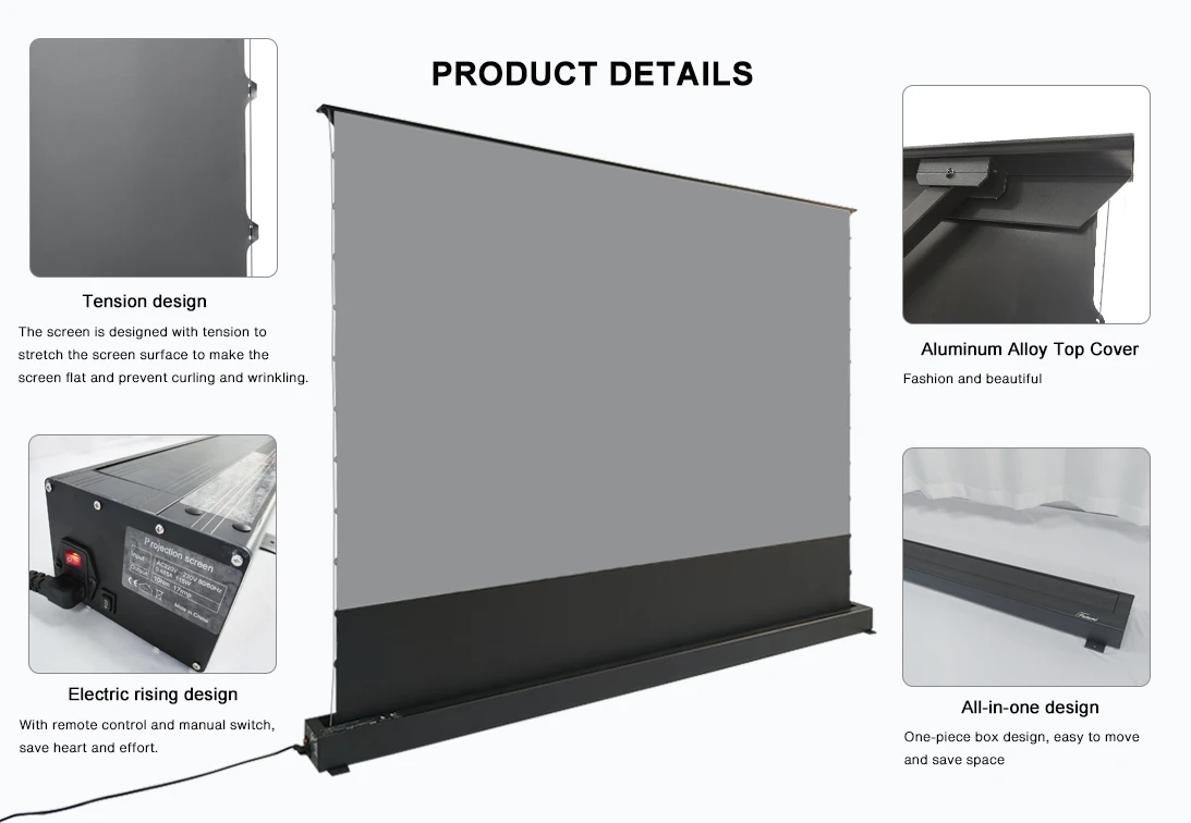 Schermo del proiettore ust alr a pavimento elettrico da 120 pollici schermo del proiettore a focale corta 4k sollevamento del pavimento per l'home theater