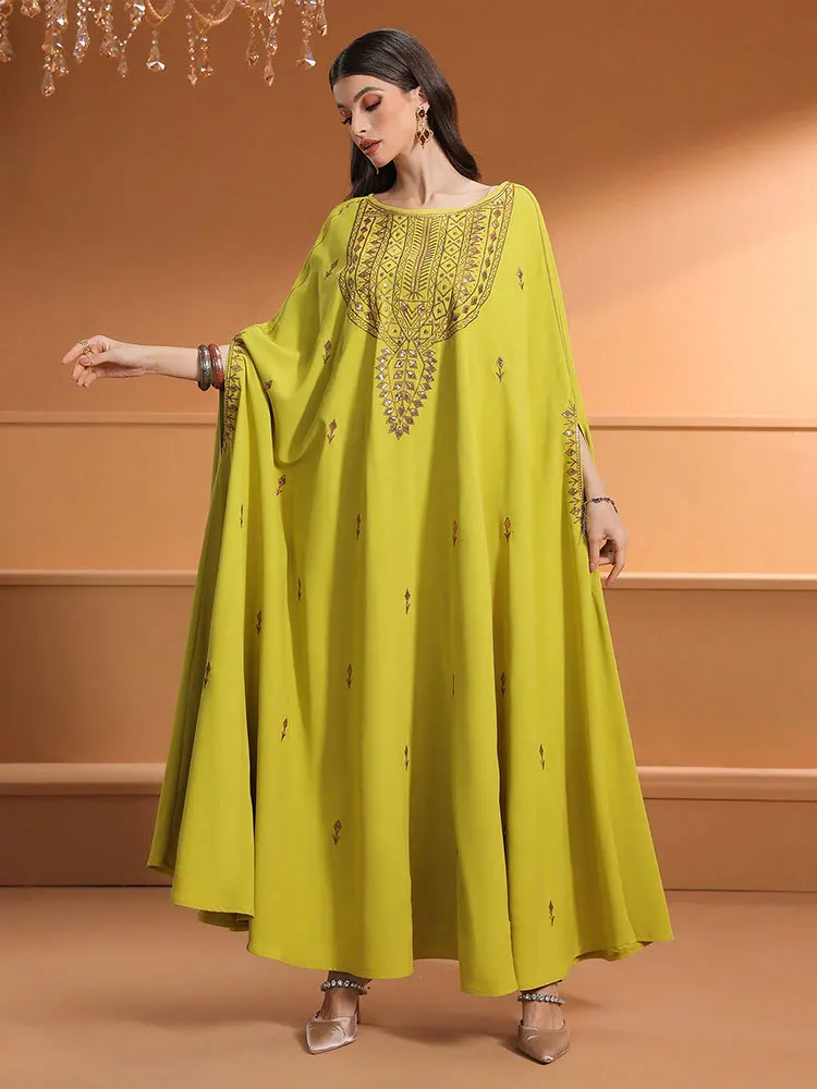 New Abbayas for Woman Muslim Batwing Sleeve Dress Ramadan Dubai Abayas Turkey Kaftan Eid Djellaba Islam Party Gown Robe Jalabiya