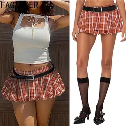 FAGADOER Y2K Sweet Plaid Bubble Puffy Mini Skirts Women Fashion High Waist Ruched Skirts Hot Girl Street Wear Basic Bottoms New