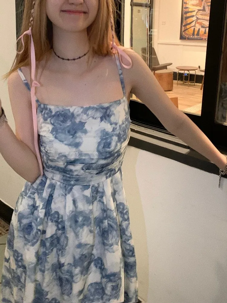 

Floral Print Slimming Maxi Dress Summer New Style Korean Version High Waist Belted Vacation Casual Long Dress for plus Size