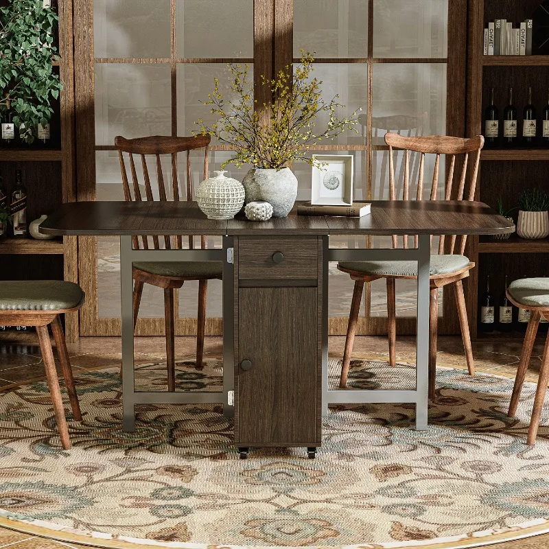 Mesa de jantar dobrável, mesa de cozinha extensível dobrável de madeira retangular com folhas caídas (noce)