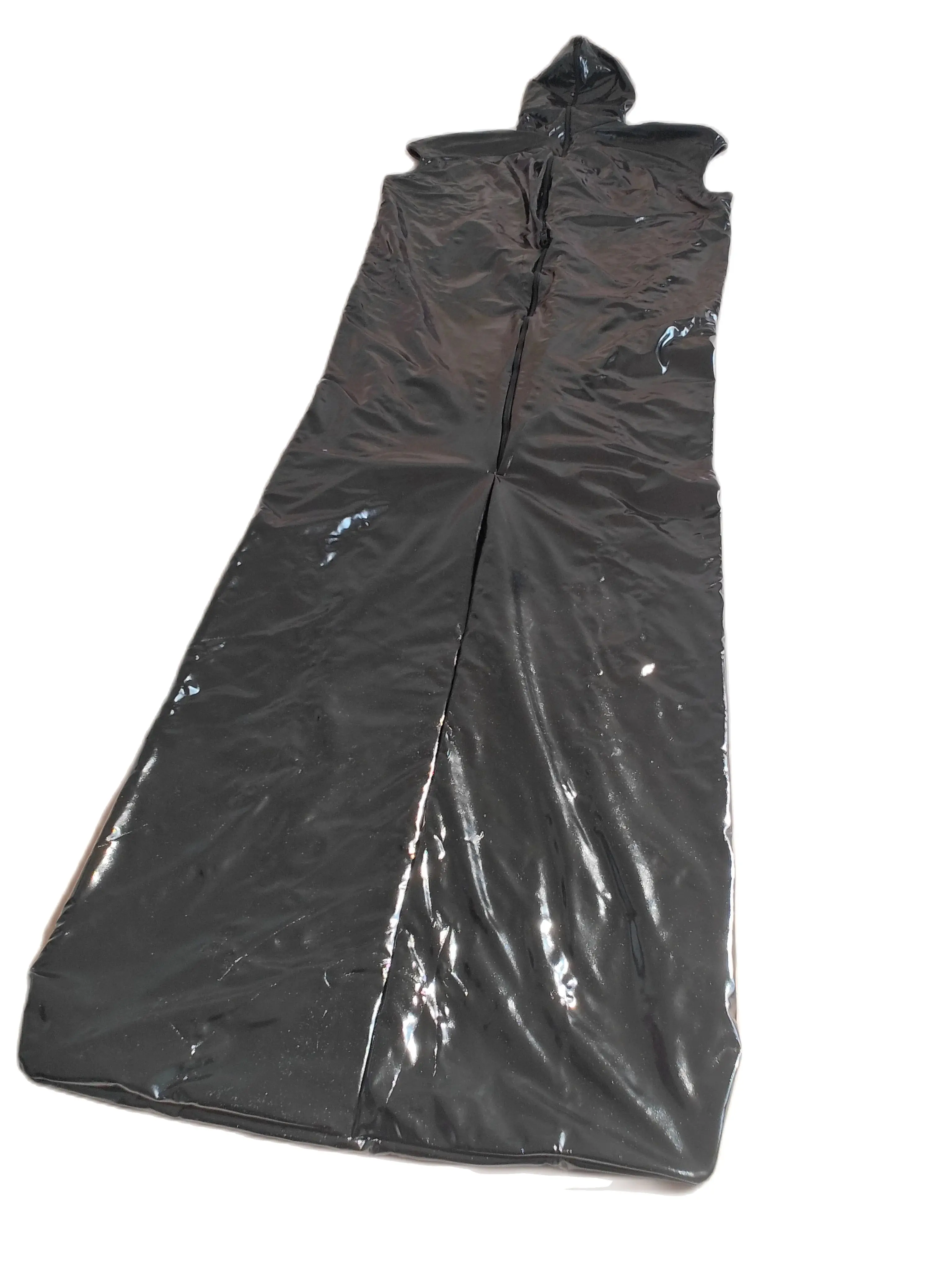 Black Pvc faux leather bodysuit Tights rectangle Mummy Bag bodybag Stage Props Adults Fancy Dress Opening the arm hole