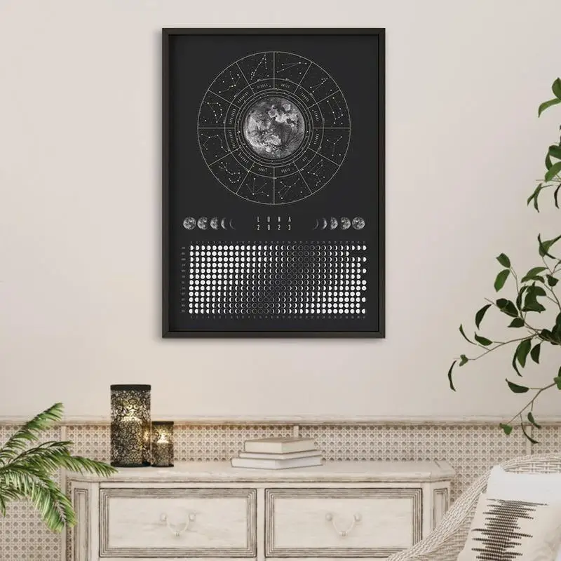 Moon Calendar 2023 Hangable Light Lunar Calendar Celestial Calendar Wall Poster Moon Tracker Wall Art for Moon Lover Gifts