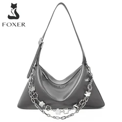 FOXER Women's Fashion Shoulder Underarm Bag Split Leather Luxury Evening Party Hobos Bag With 2 Straps Lady Korean Style Handbag