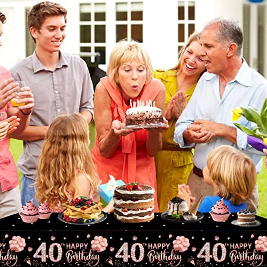 3 Pack Rose Gold 40th Birthday Tablecloth Decorations Plastic Disposable Rectangular Table Cover Party Supplies