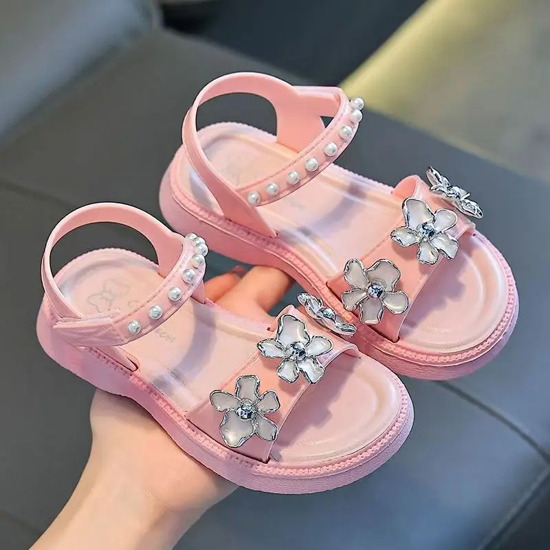 

Children's Summer New Open Toe Casual Sports Sandals Soft Sole Non Slip Medium And Large Girl's Light Velcro Princess Sandals