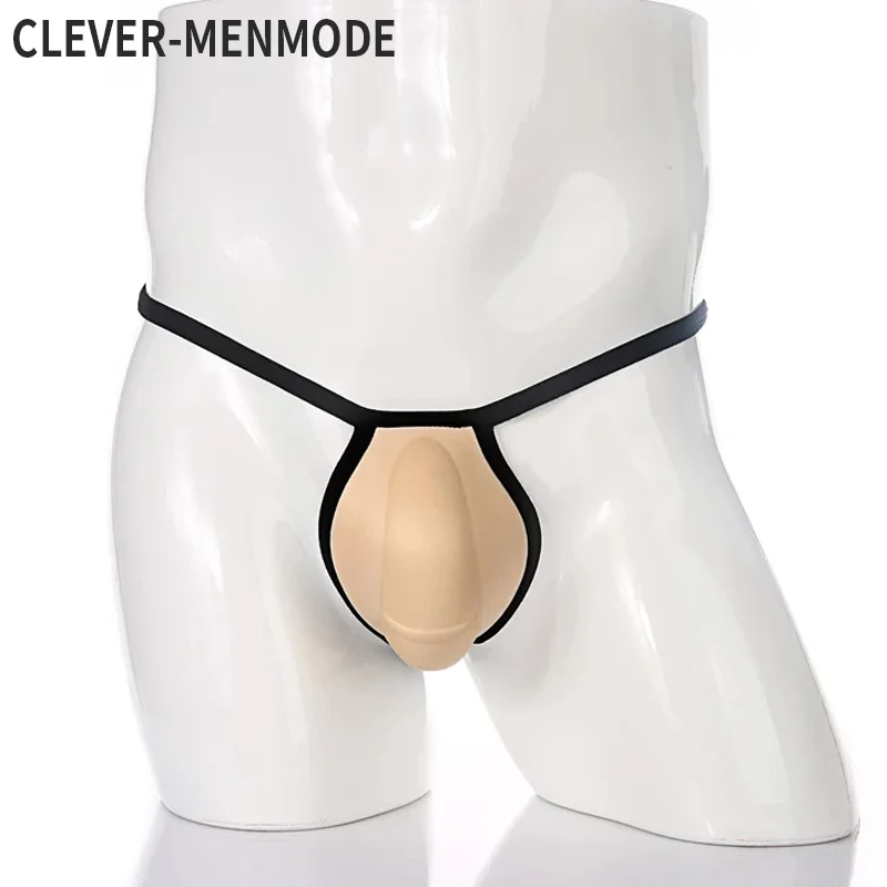 CLEVER-MENMODE Padded Thong Underwear Sexy Men Penis Enhance Push Up Penis Cup Underpants Pouch G String Front Pad Pantie T-back