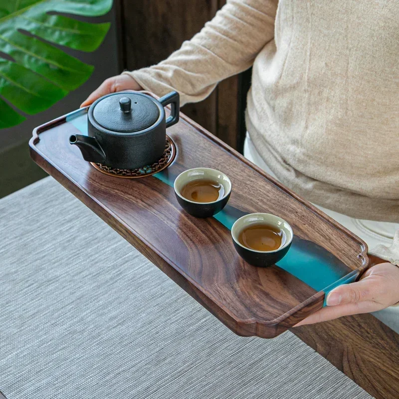 

Resin tea tray black walnut tea tray tea tray modern minimalist household Chinese craft decoration