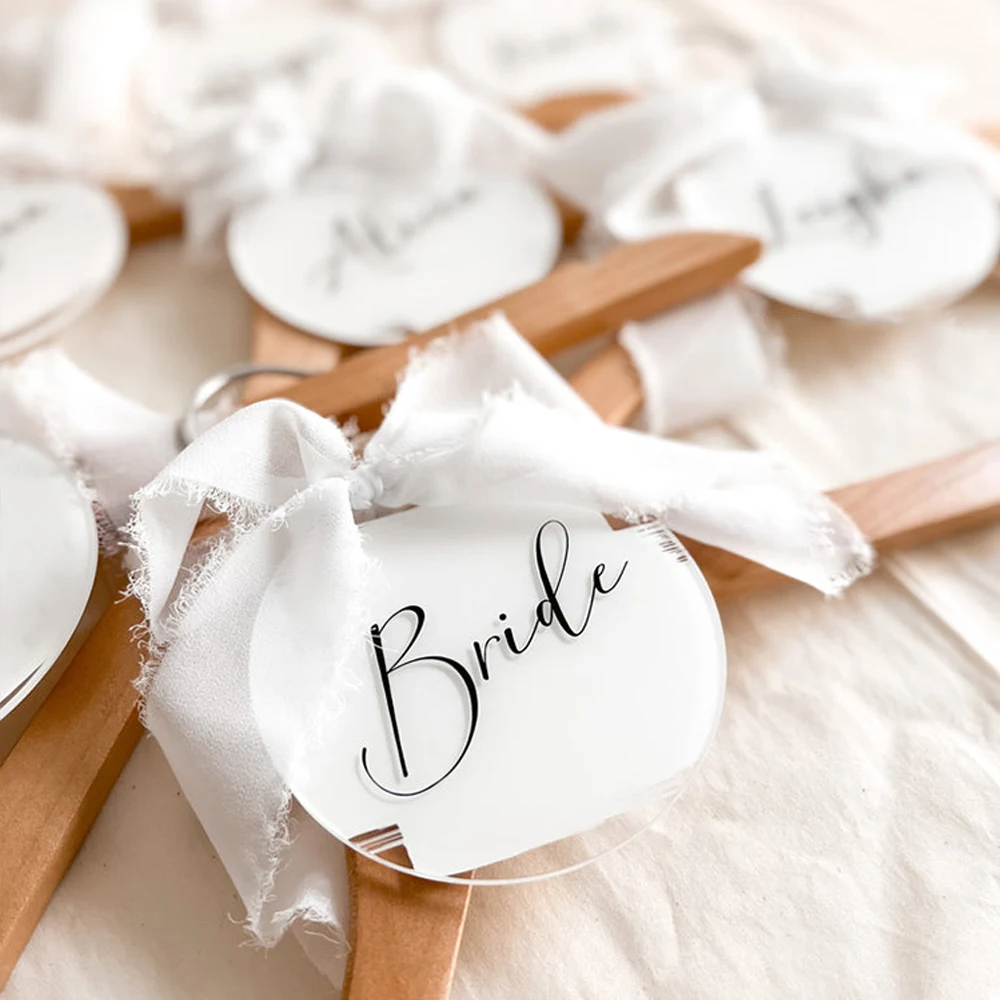 Custom Wedding Hanger Tags Bridal Party Favors Bridesmaid Gifts Bachelor Party Christmas Stocking Acrylic Name Tags Paint Ribbon