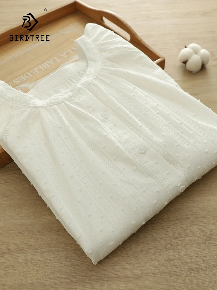 

Новая осенняя хлопковая рубашка с длинными рукавами 2025, женская рубашка с вышивкой в горошек, универсальная базовая свободная блузка Mori Girl T57078CC