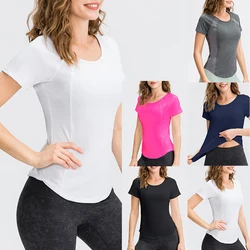 Top da yoga da donna T-shirt da palestra a maniche corte ad asciugatura rapida per allenamento fitness sportivo traspirante da corsa