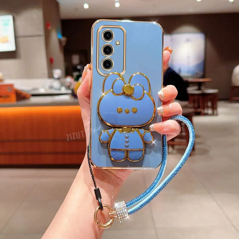 Diamond Strap Lanyard Rabbit Bowknot Phone Holder Case For Samsung Galaxy S24 S20 S21 S22 S23 S25 FE Note 10 20 Plus + Ultra