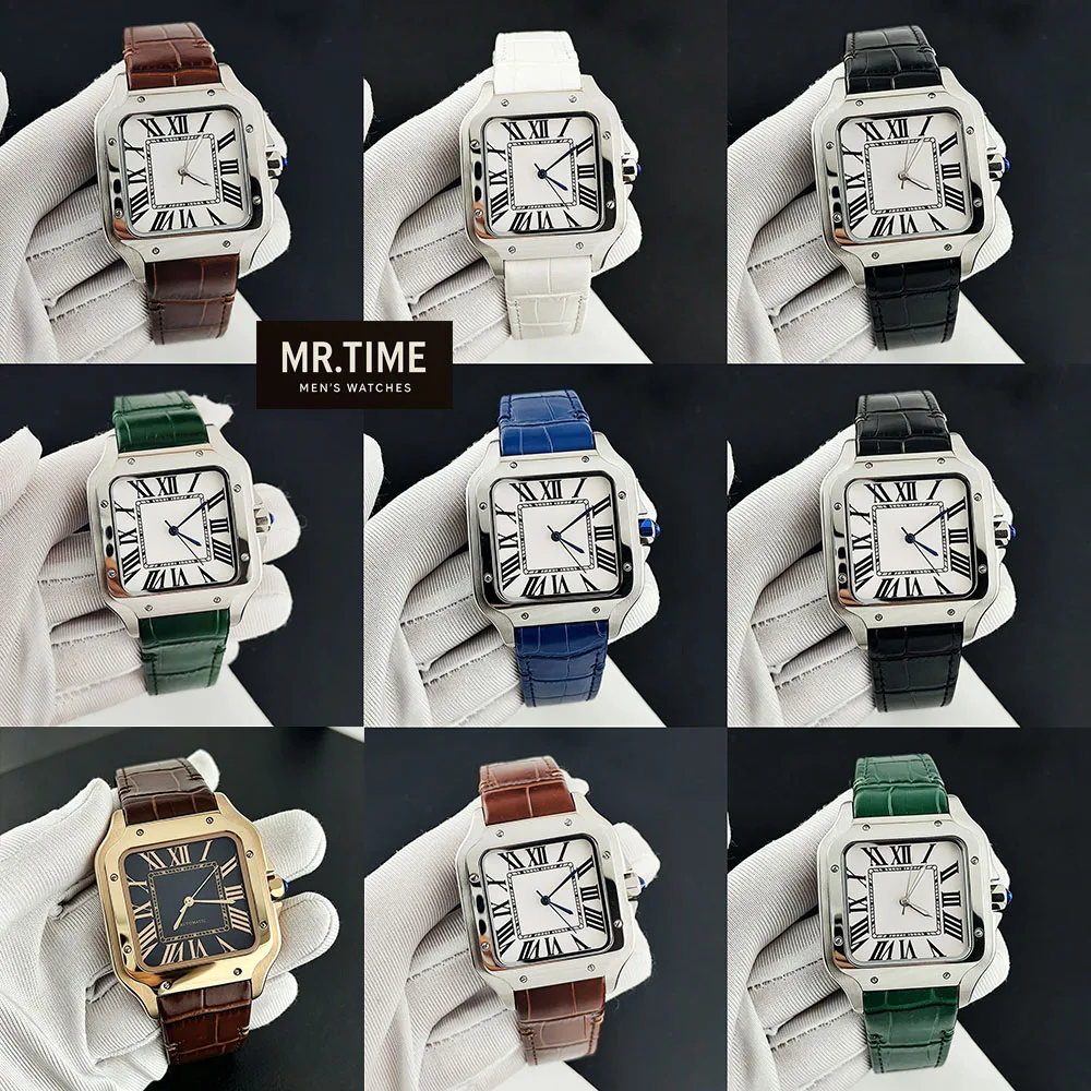 HOT NH35 Watch Square Watch Leather Strap Men's Watch Roman Dial Folding Buckle Customized Logo NH35 Movement Watch