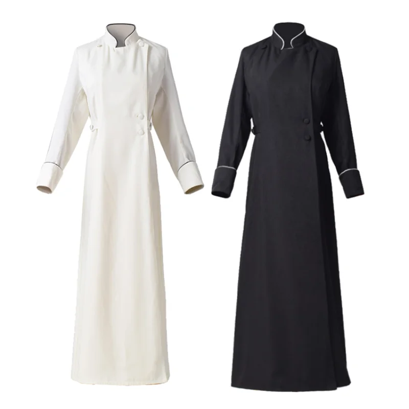 Black Anglican Cassock for Women Religious White Medieval Dress Etiquette Bishop Catholic Church Priest Costume Clergy Robes