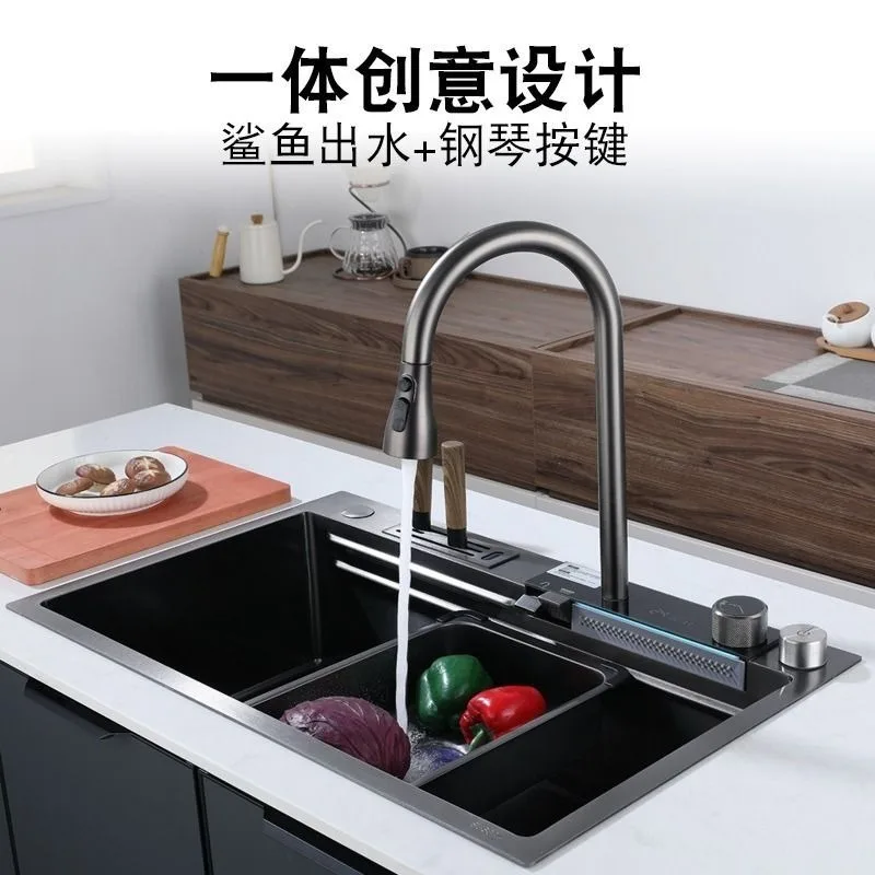 Upgrade 5MM intelligent digital display, button rice grains extra thick 304 stainless steel vegetable basin, kitchen sink