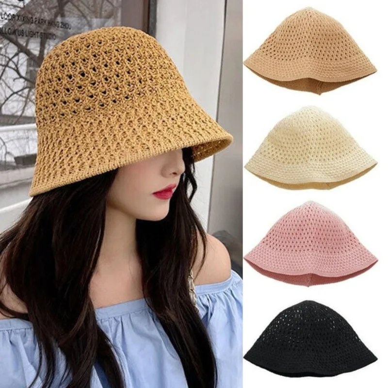 Beach Korean Straw Hat Summer Women Visor Breathable Chic Bucket Hats Fisherman Cap Hand Weaving Girl Fishing Sun Caps for Women