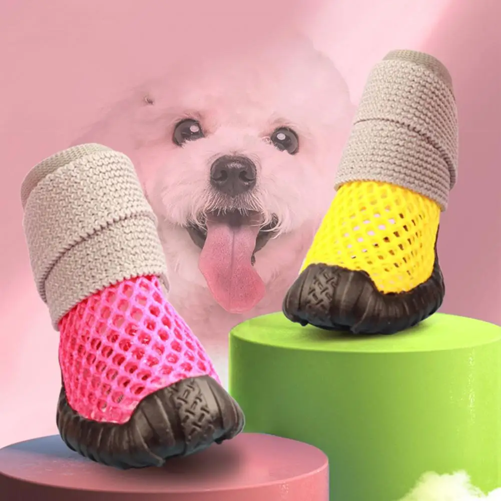 4Pcs Cute Pet Foot Cover Breathable Waterproof Multi-purpose Summer Puppy Dog Teddy Shoes