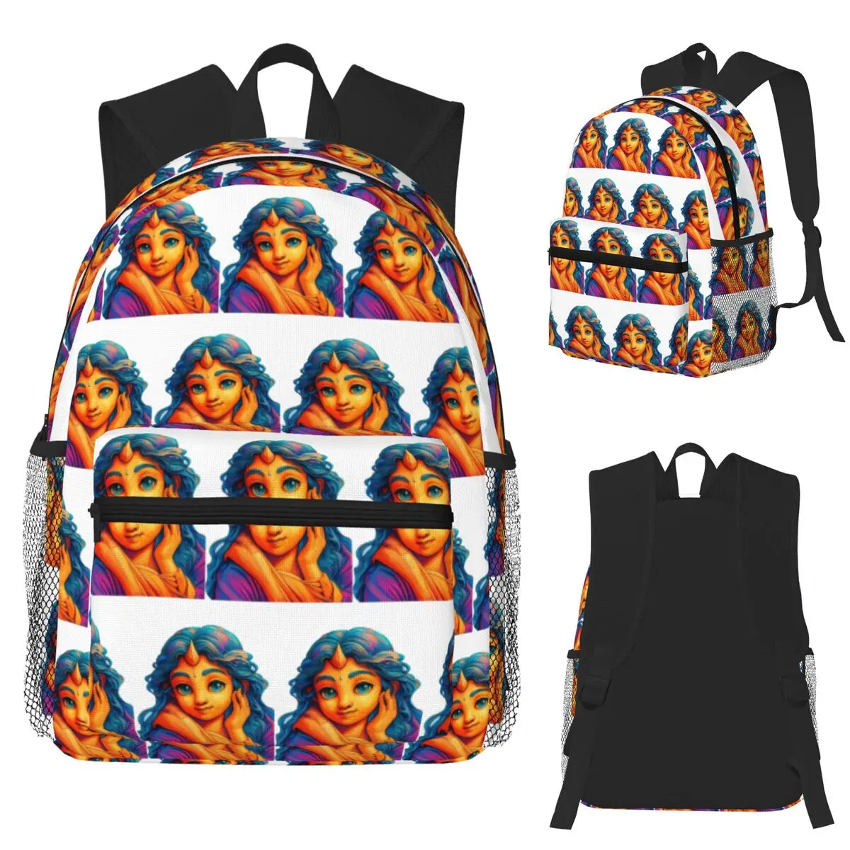 

Colorful Fantasy Girl With Blue Hair And Horn Backpack School Bag Hiking Travel Daypack for Men Women Bookbag Shoulder Bags