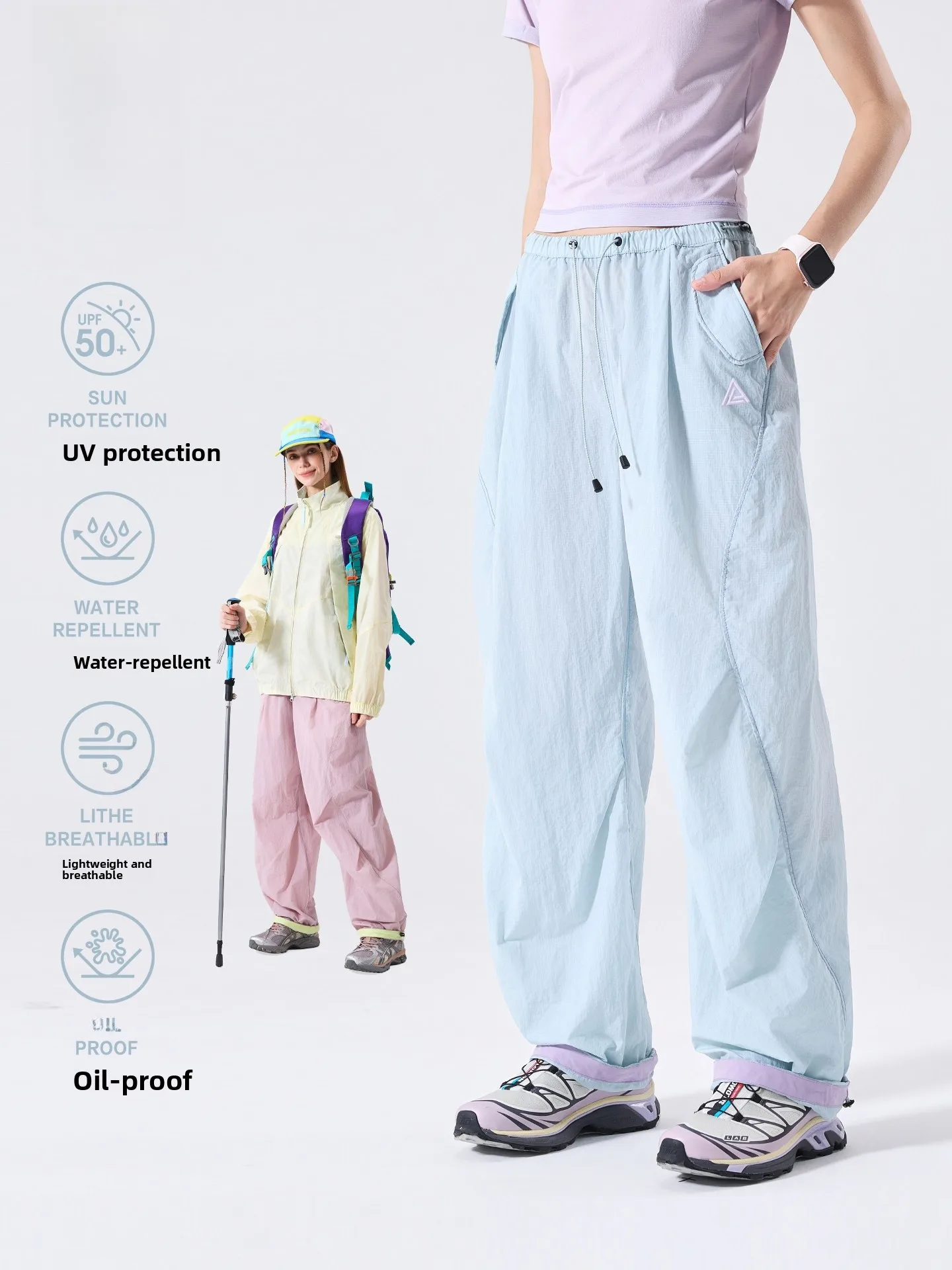 

LAZY DAY Outdoor Water-Resistant Lightweight Breathable Casual Pants Women Summer Oil-Resistant Splice Color Loose Long Trousers