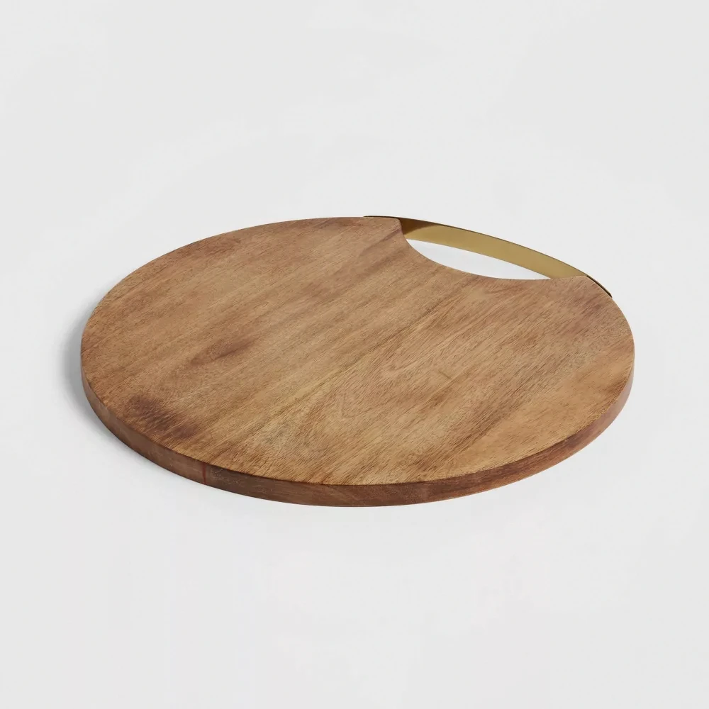 

13" Round Mango Wood Board Cutting Board with Handle,Kitchen Large Wooden Chopping Board for Meat,Vegetables,Bread,Charcuterie