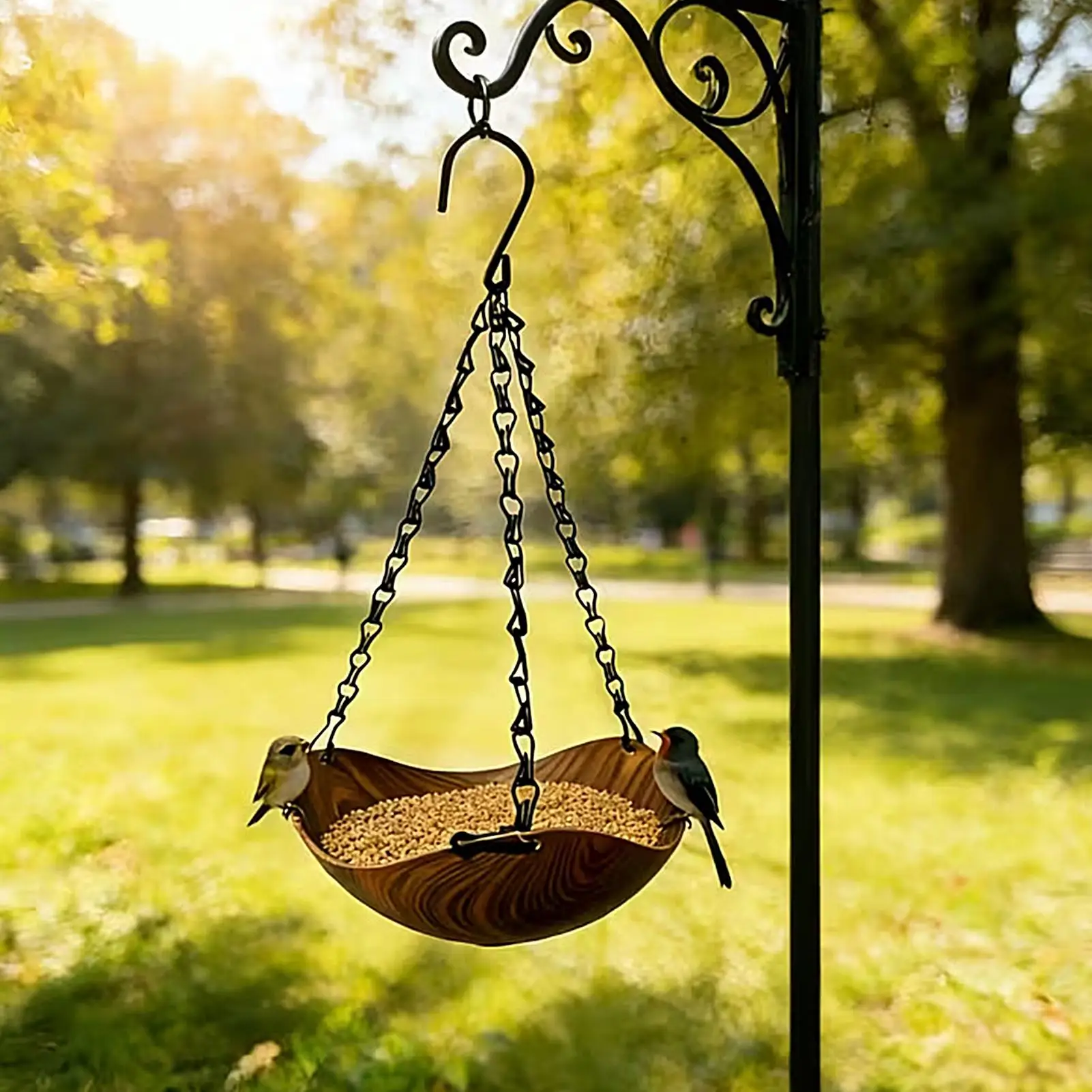 Bird Baths for Outdoors Wooden Bird Bath Feeder Water Bowl Wild Bird Feeders Tray for Park Deck Yard Porch Courtyard Backyard - view 2