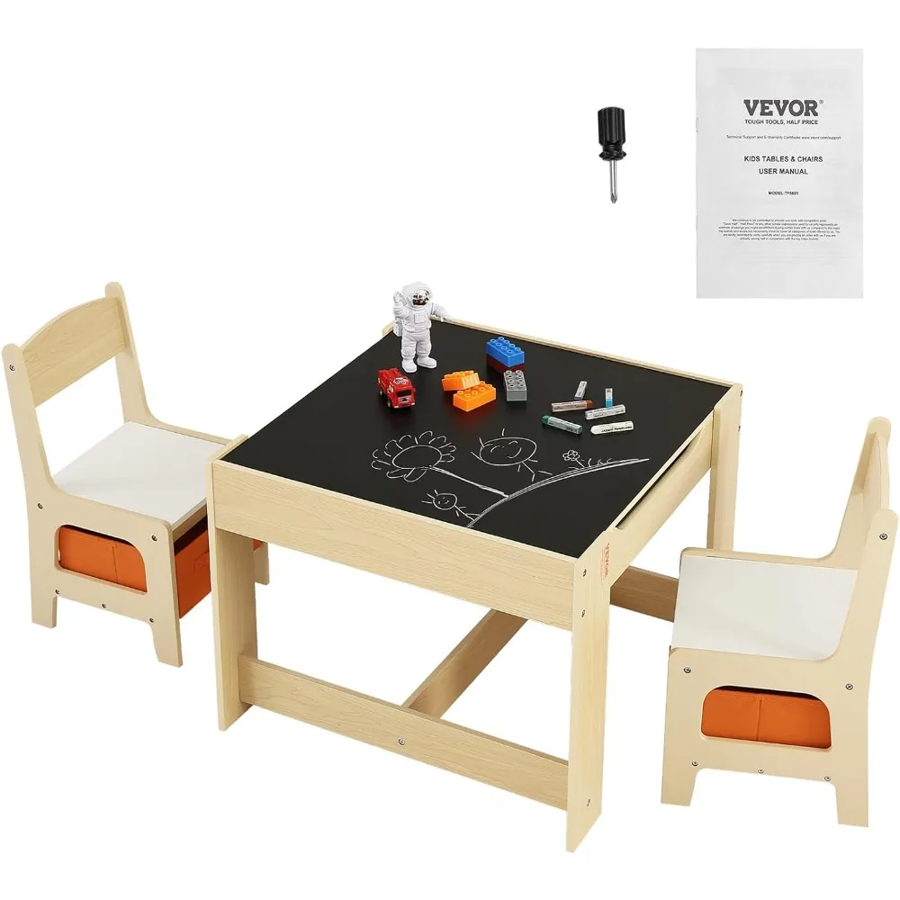 

Kids Table and Chair Set, Wooden Activity Table with Storage Space and Boxes, Craft, Reading, Learning,Kids Table