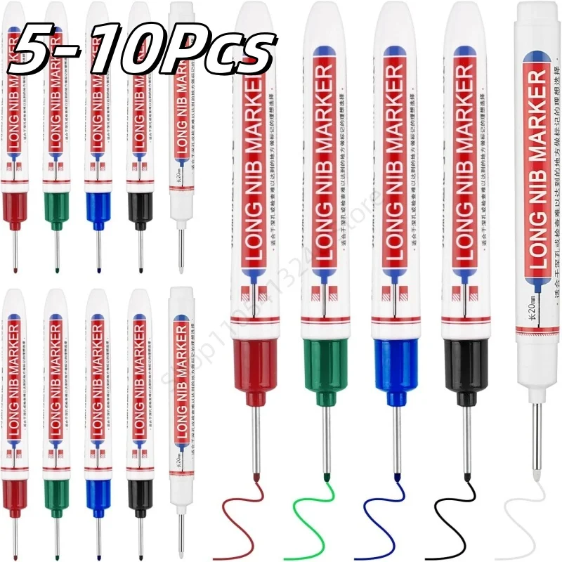 5/10Pcs Multi-Purpose 20mm Deep Hole Long Nib Head Marker for Metal Perforating Pen Waterproof Bathroom Woodworking Decor Tool