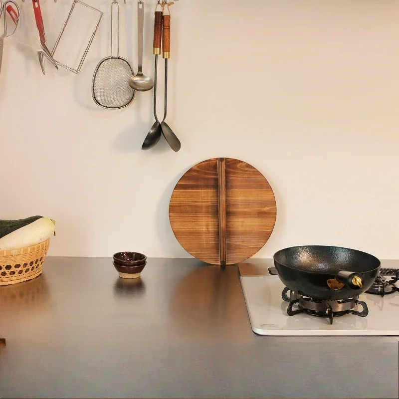 Handmade Solid Wood Wok Lid Cedar Timber Cover Traditional Round Cookware Top Heat Resistant Kitchen Tool with Steam Vent