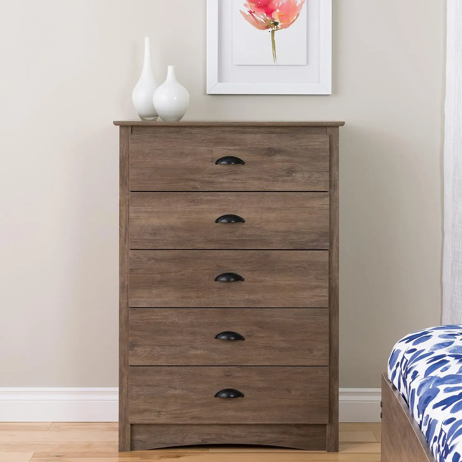 Salt Spring 5-Drawer Chest, Drifted Gray & Sonoma Nightstand with Open Shelf, Drifted Gray