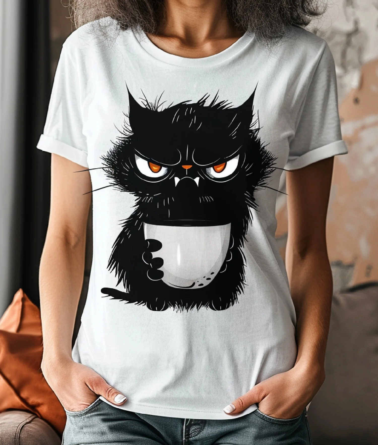 Funny Unique Cartoon Cat Tee Angry Cat Tee for The Bold Women Clothing Custom Printed Streetwear Graphic T Shirts Y2k Top