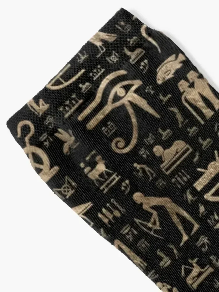 Ancient Egyptian Gods and hieroglyphs - Black and gold Socks Hiking boots colored anti-slip Ladies Socks Men's