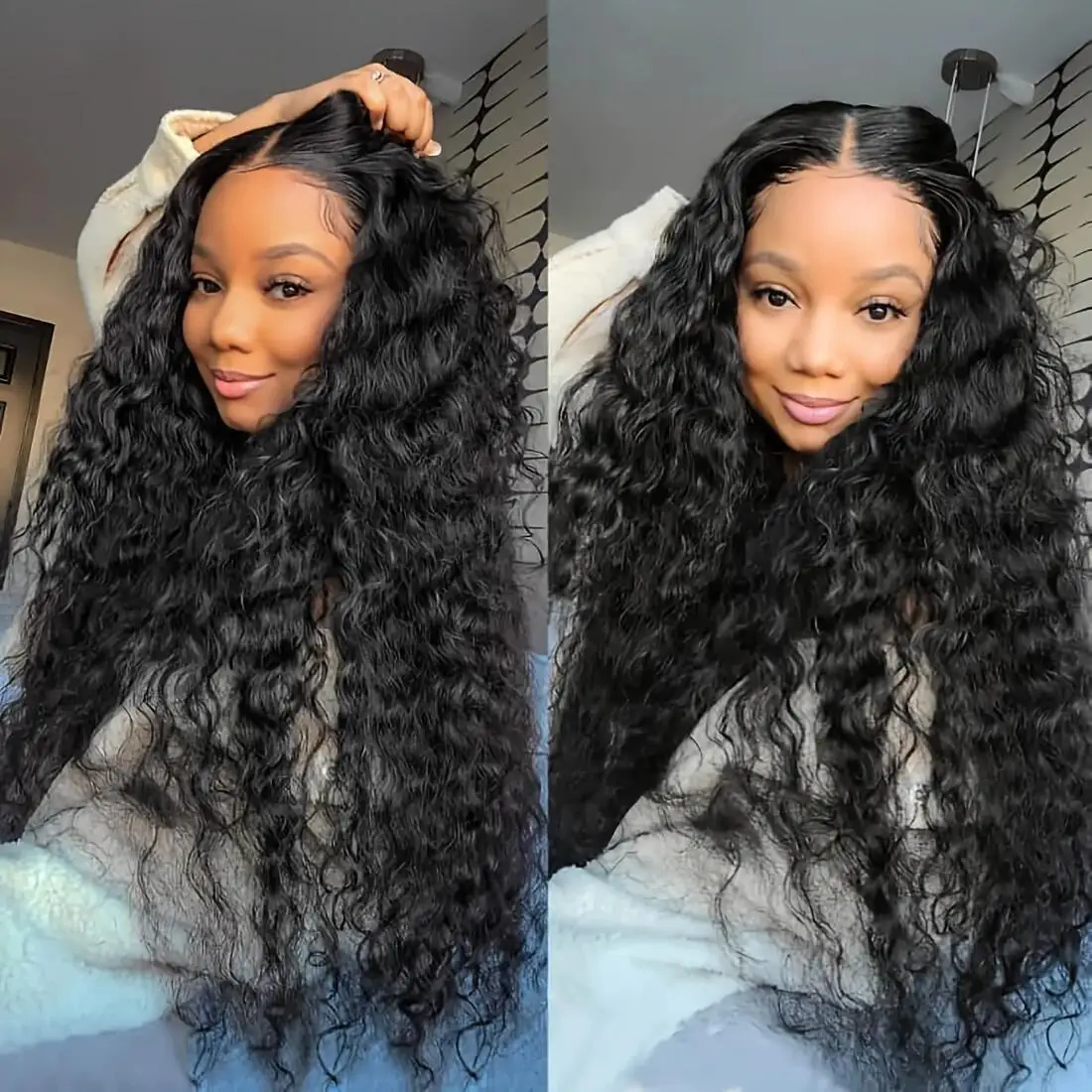 

36-дюймовый прозрачный парик с глубокими волнами HD Lace Frontal Wig Бесклеевой парик Человеческие волосы 180% Плотность 13x4 Парик шнурка Deep Curly HD Парик фронта шнурка