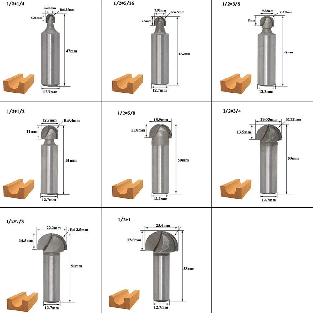 

High precision Handdrail Router Bit Milling Cutter Round Bottom Silver Tool Woodworking 1/2" 1/4" Shank 2 Flute