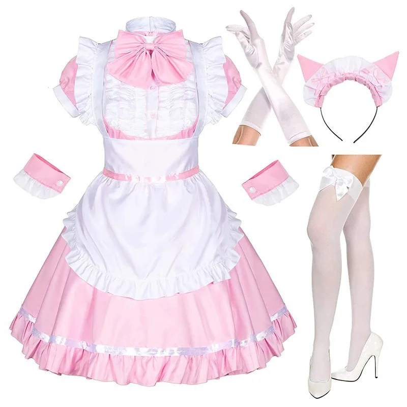 Women Cat French Maid Outfit Anime Cosplay Costume Fancy Black White Soft Girl Lolita Uniform Halloween Party High Quality