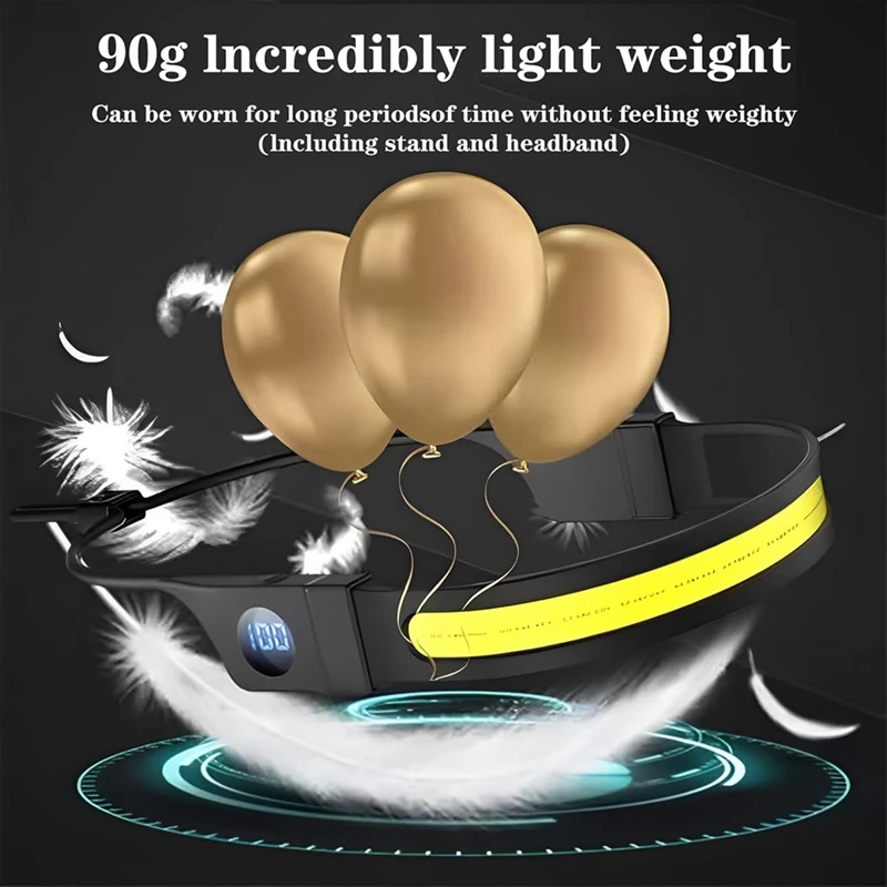 Linterna frontal LED COB, linterna frontal recargable por USB, pantalla de energía Digital, para acampar, caminar, pescar y hacer senderismo