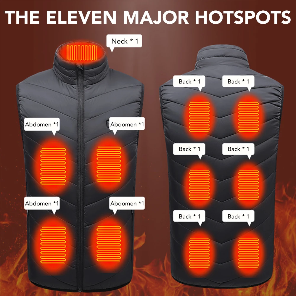 11/15 Areas Thermal Heating Vest Intelligent USB Temperature Dual Control Heated Cotton Clothing Men's Casual Warm Jackets