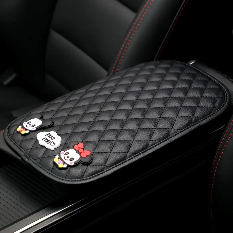 

Mickey Mouse Armrest Pad Minnie Cartoon Cute Figure Leather Anti Slip Armrest Box Pad Car Universal Fashion Central Armrest Mat