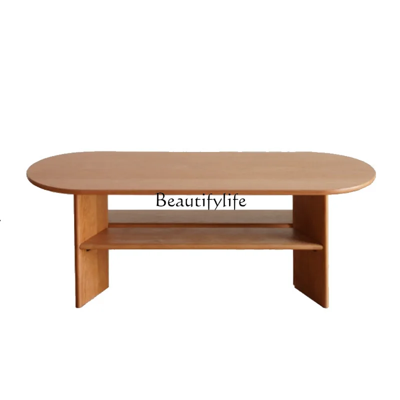

Nordic all solid wood coffee table living room household Japanese small apartment cherry wood tea table modern and simple