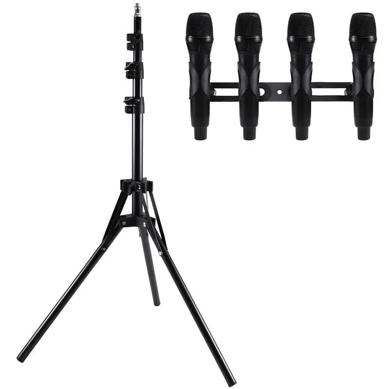 Microphone Support Base With Clip Stand For Live Streaming- Mic Holder Bar 4 Camera Positions + 4 Microphone Clips+Floor Stand